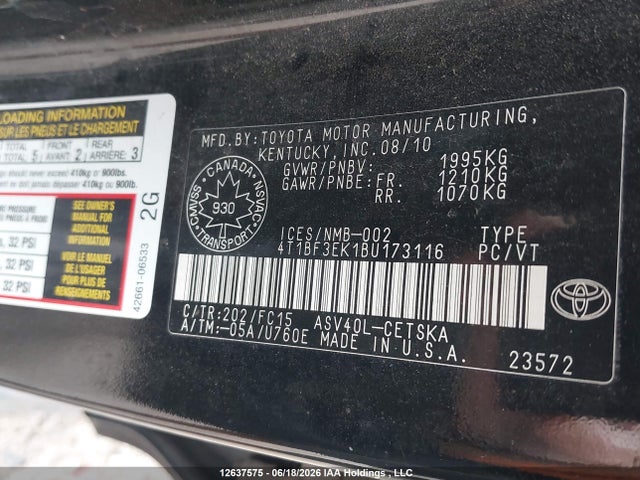 2011 Toyota Camry Se მანქანა იყიდება აუქციონზე, vin: 4T1BF3EK1BU173116, აუქციონის ნომერი: 12637575