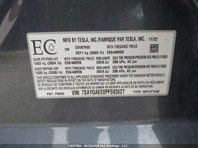 Tesla Model Y Long Range 2023 7SAYGAEE0PF593527 Image 9