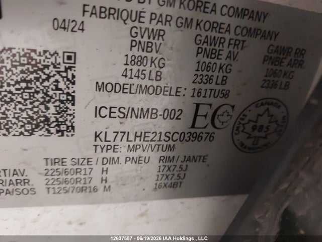 KL77LHE21SC039676 Chevrolet Trax Lt Fwd