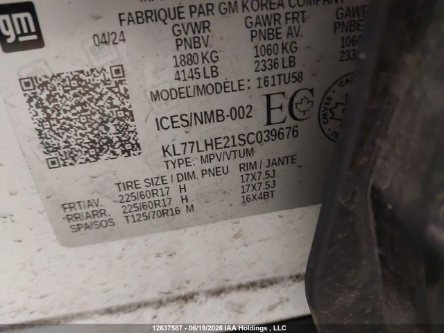 KL77LHE21SC039676 Chevrolet Trax Lt Fwd
