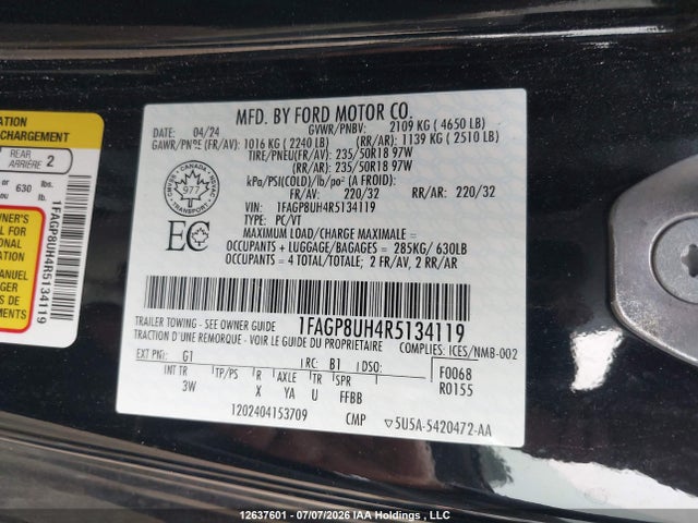 2024 Ford Mustang მანქანა იყიდება აუქციონზე, vin: 1FAGP8UH4R5134119, აუქციონის ნომერი: 12637601