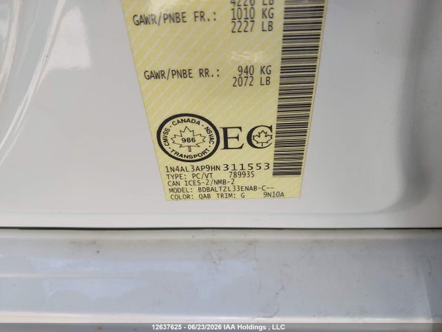 Aukcja sprzedaży 2017 Nissan Altima 2.5/s/sv/sl/sr, vin: 1N4AL3AP9HN311553, numer aukcji: 12637625