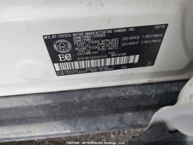 Aukcja sprzedaży 2019 Toyota Rav4 Le, vin: 2T3Z1RFV2KC001243, numer aukcji: 12637640