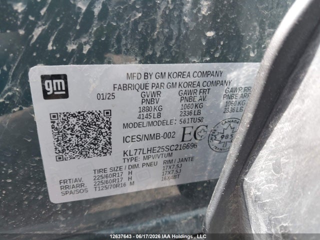 Aukcja sprzedaży 2025 Chevrolet Trax 1lt, vin: KL77LHE25SC216696, numer aukcji: 12637643