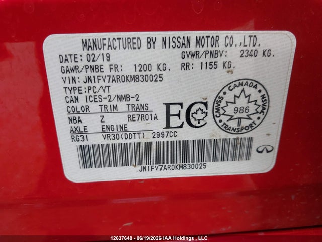JN1FV7AR0KM830025 Infiniti Q50 3.0t