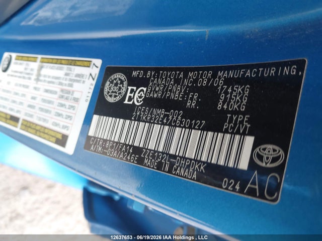 12637653 :رقم المزاد ، 2T1KR32E47C630127 vin ، 2007 Toyota Corolla Matrix Xr مزاد بيع