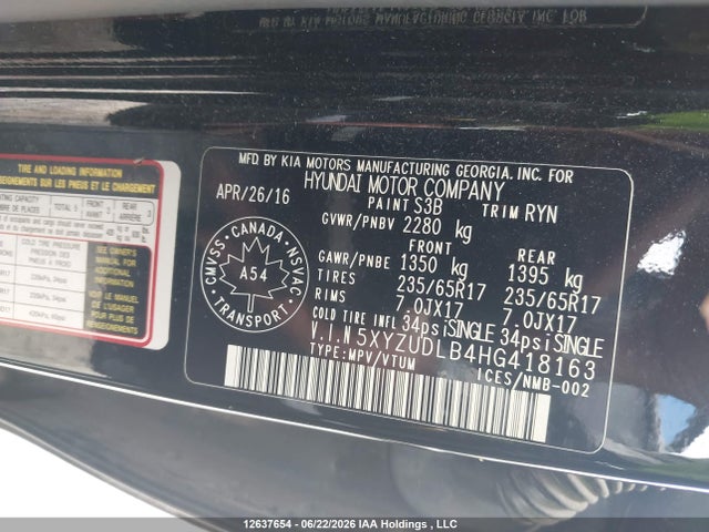 Aukcja sprzedaży 2017 Hyundai Santa Fe Sport, vin: 5XYZUDLB4HG418163, numer aukcji: 12637654