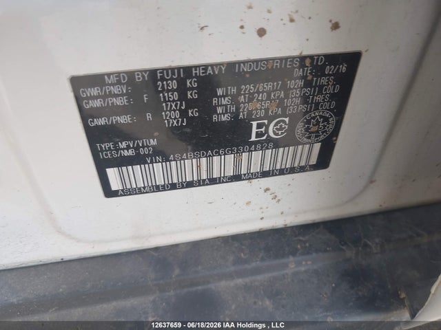 Subaru Outback 2.5i 2016 4S4BSDAC6G3304828 Image 18