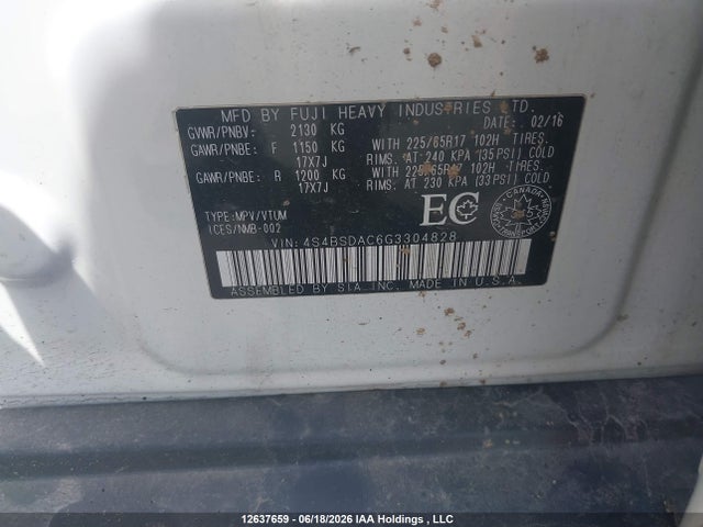 Subaru Outback 2.5i 2016 4S4BSDAC6G3304828 Image 9