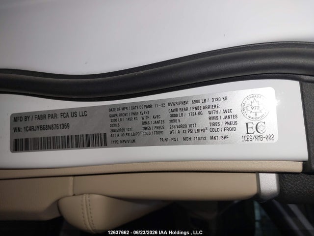 1C4RJYB68N8761369 Jeep Grand Cherokee Limited 4xe