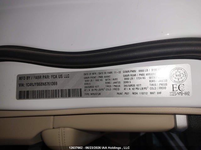 1C4RJYB68N8761369 Jeep Grand Cherokee Limited 4xe