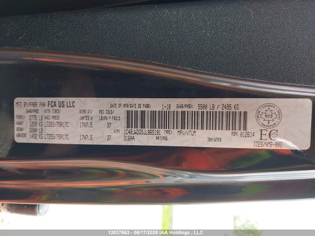 Продаж на аукціоні авто 2018 Jeep Wrangler Unlimited Sport, vin: 1C4BJWDG5JL865191, номер лоту: 12637663