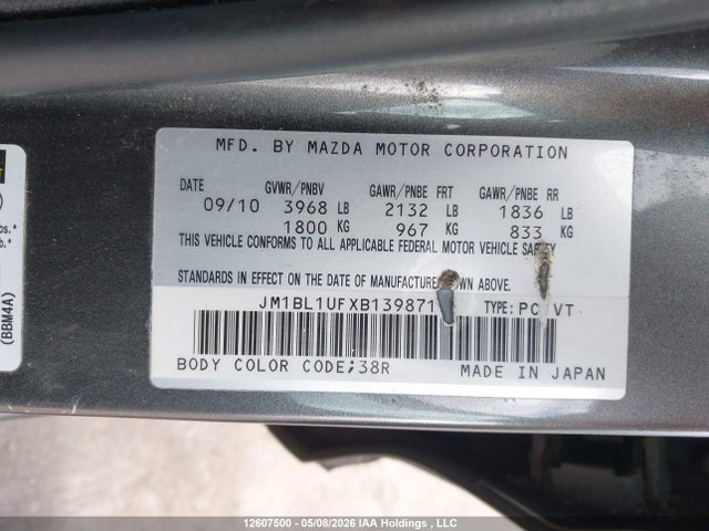 Продаж на аукціоні авто 2011 Mazda Mazda3 Gx, vin: JM1BL1UFXB1398710, номер лоту: 12607500