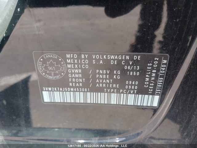Aukcja sprzedaży 2013 Volkswagen Jetta 2.0l Trendline/2.0l Trendline+, vin: 3VW2K7AJ5DM453081, numer aukcji: 12617185