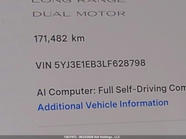 Продаж на аукціоні авто 2020 Tesla Model 3 Long Range Dual Motor All-wheel Drive, vin: 5YJ3E1EB3LF628798, номер лоту: 12637672