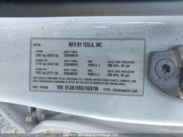 Продаж на аукціоні авто 2020 Tesla Model 3 Long Range Dual Motor All-wheel Drive, vin: 5YJ3E1EB3LF628798, номер лоту: 12637672