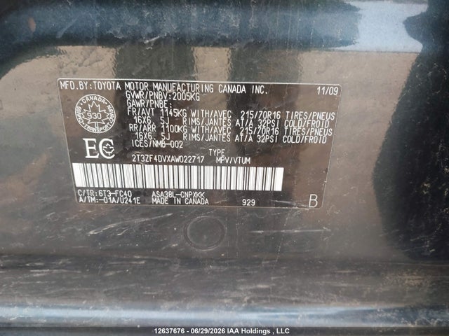 Aukcja sprzedaży 2010 Toyota Rav4, vin: 2T3ZF4DVXAW022717, numer aukcji: 12637676