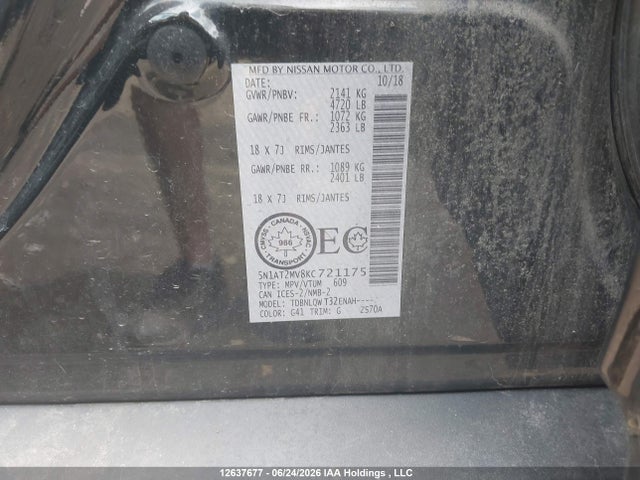 5N1AT2MV8KC721175 Nissan Rogue S/sl/sv