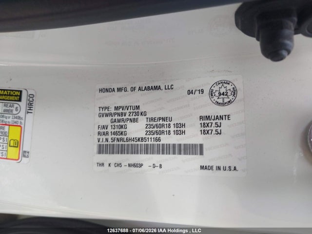 Honda ODYSSEY EX 2019 5FNRL6H45KB511166 Image 17