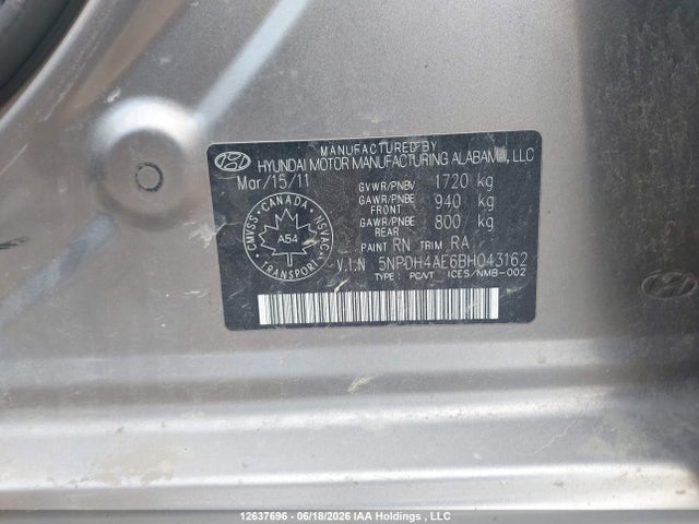 2011 Hyundai Elantra Gl მანქანა იყიდება აუქციონზე, vin: 5NPDH4AE6BH043162, აუქციონის ნომერი: 12637696