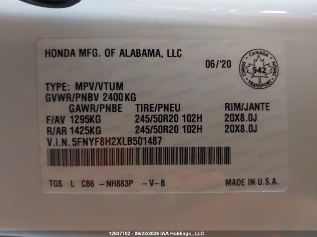 Продаж на аукціоні авто 2020 Honda Passport Sport, vin: 5FNYF8H2XLB501487, номер лоту: 12637702