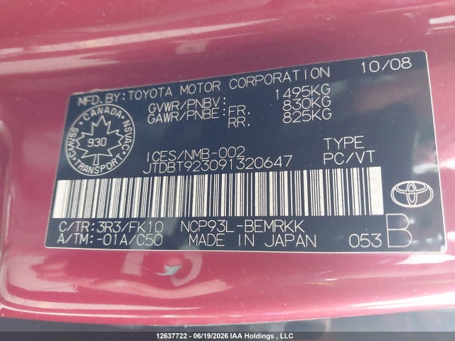 Aukcja sprzedaży 2009 Toyota Yaris, vin: JTDBT923091320647, numer aukcji: 12637722