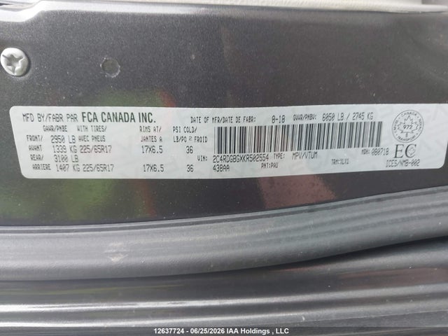Продаж на аукціоні авто 2019 Dodge Grand Caravan Cvp/sxt, vin: 2C4RDGBGXKR502554, номер лоту: 12637724