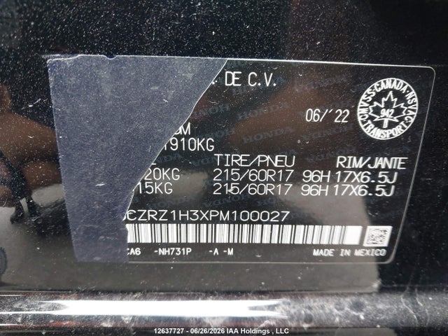 Продаж на аукціоні авто 2023 Honda Hr-v Lx, vin: 3CZRZ1H3XPM100027, номер лоту: 12637727