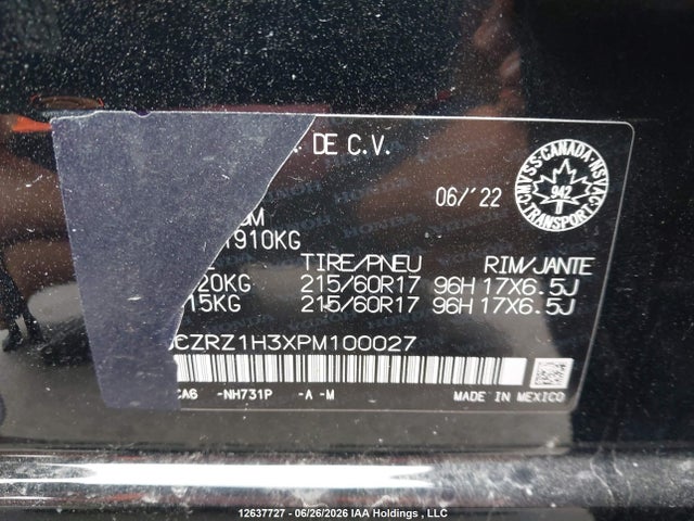 Продаж на аукціоні авто 2023 Honda Hr-v Lx, vin: 3CZRZ1H3XPM100027, номер лоту: 12637727