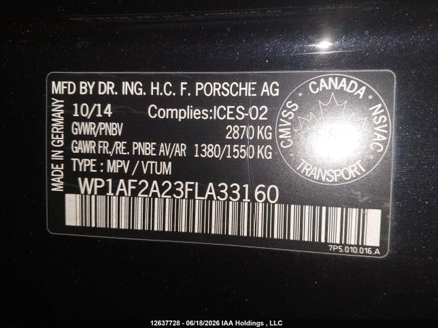 Porsche Cayenne 2015 WP1AF2A23FLA33160 Image 18