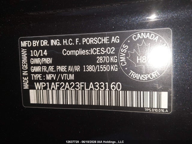 Porsche Cayenne 2015 WP1AF2A23FLA33160 Image 9