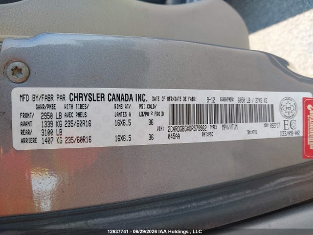12637741 :رقم المزاد ، 2C4RDGBGXDR579962 vin ، 2013 Dodge Grand Caravan Se/sxt مزاد بيع