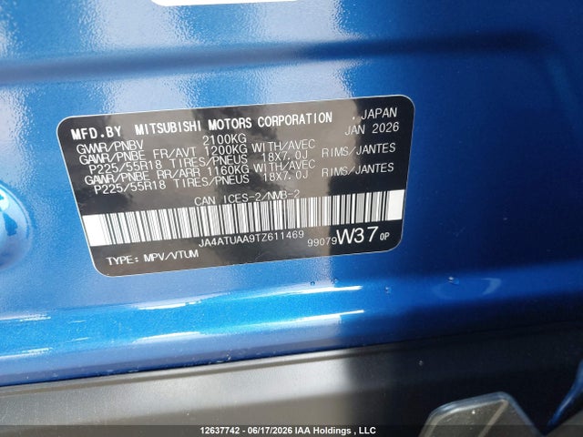 12637742 :رقم المزاد ، JA4ATUAA9TZ611469 vin ، 2026 Mitsubishi Eclipse Cross Es مزاد بيع