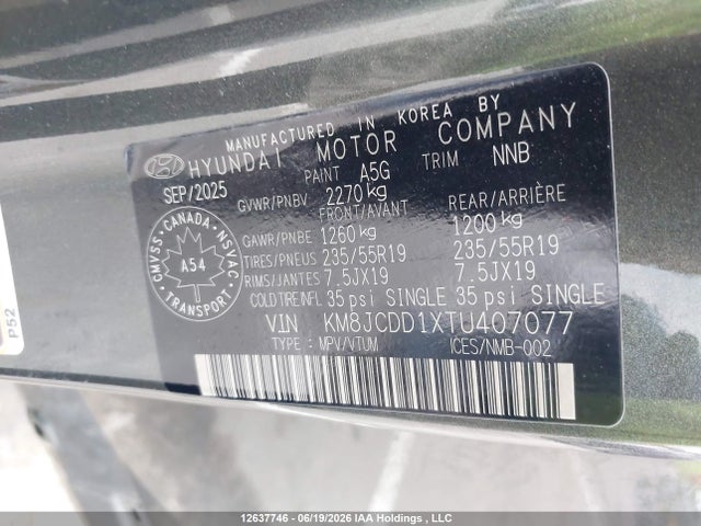 Продажа на аукционе авто 2026 Hyundai Tucson Sel Convenience, vin: KM8JCDD1XTU407077, номер лота: 12637746