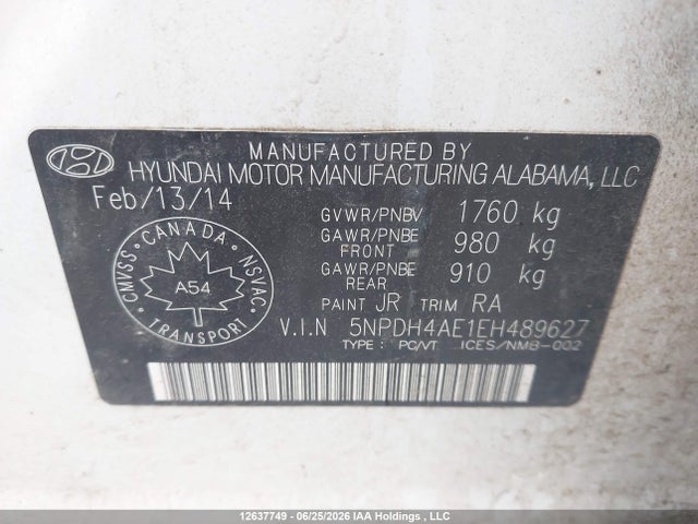 2014 Hyundai Elantra Gl მანქანა იყიდება აუქციონზე, vin: 5NPDH4AE1EH489627, აუქციონის ნომერი: 12637749