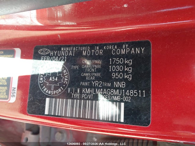 KMHLM4AG8MU148511 Hyundai Elantra Preferred Ivt With Sun And Tech Package