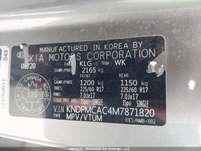 Продаж на аукціоні авто 2021 Kia Sportage Lx/lx S, vin: KNDPMCAC4M7871820, номер лоту: 12614123