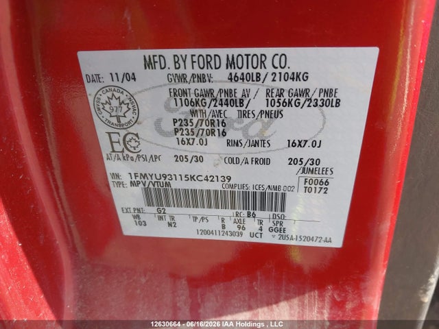 Продаж на аукціоні авто 2005 Ford Escape Xlt, vin: 1FMYU93115KC42139, номер лоту: 12630664