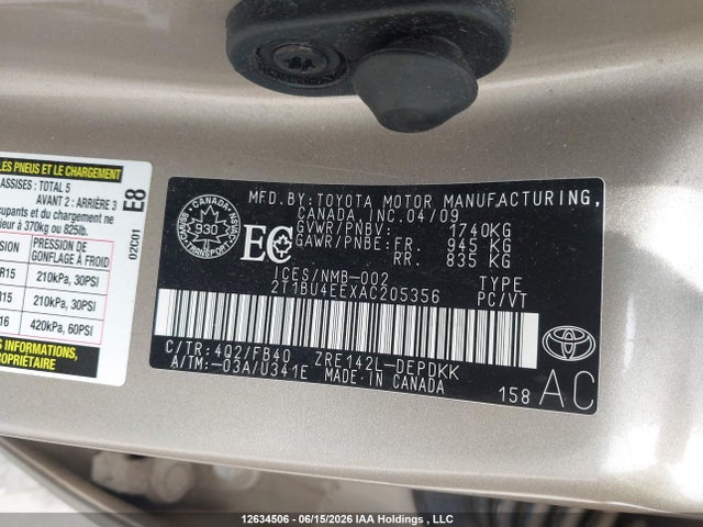 12634506 :رقم المزاد ، 2T1BU4EEXAC205356 vin ، 2010 Toyota Corolla Ce مزاد بيع