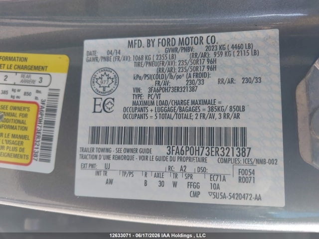 Ford FUSION SE 2014 3FA6P0H73ER321387 Image 18