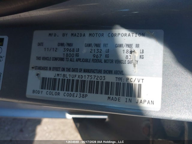 Продаж на аукціоні авто 2013 Mazda Mazda3 Gx, vin: JM1BL1UFXD1757203, номер лоту: 12634848