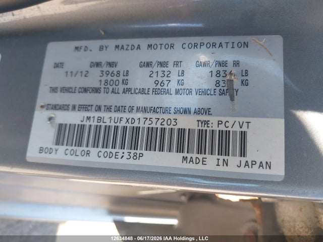 Продаж на аукціоні авто 2013 Mazda Mazda3 Gx, vin: JM1BL1UFXD1757203, номер лоту: 12634848
