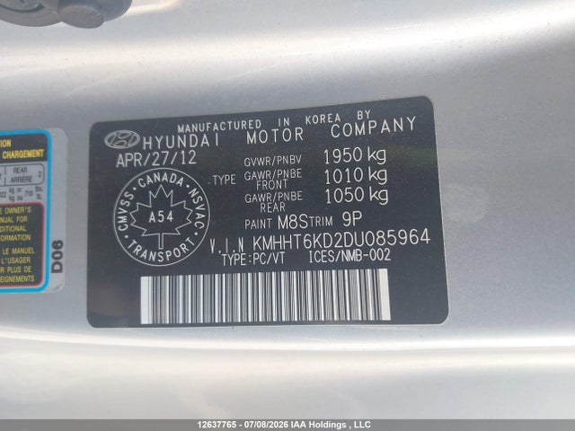 12637765 :رقم المزاد ، KMHHT6KD2DU085964 vin ، 2013 Hyundai Genesis مزاد بيع