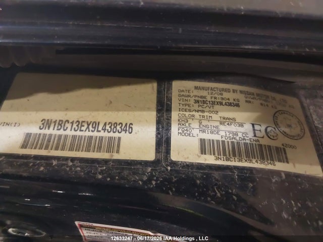 Продаж на аукціоні авто 2009 Nissan Versa 1.8s, vin: 3N1BC13EX9L438346, номер лоту: 12633247