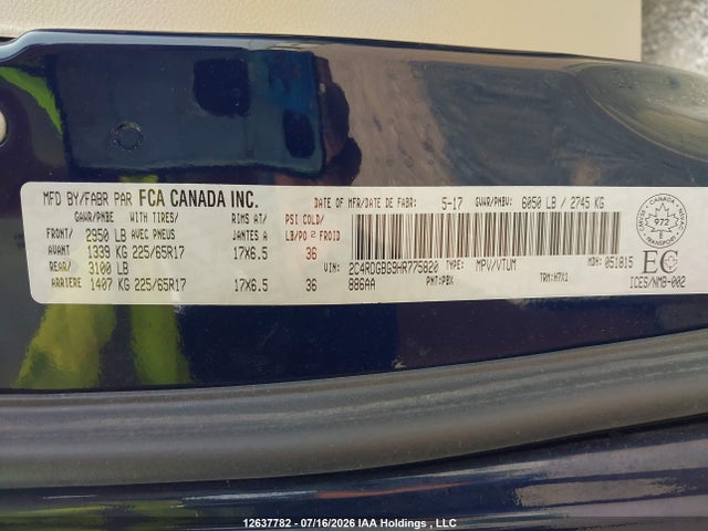 2C4RDGBG9HR775820 Dodge Grand Caravan Cvp/sxt