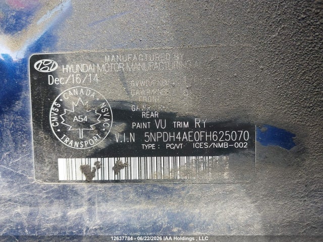 2015 Hyundai Elantra Limited მანქანა იყიდება აუქციონზე, vin: 5NPDH4AE0FH625070, აუქციონის ნომერი: 12637784