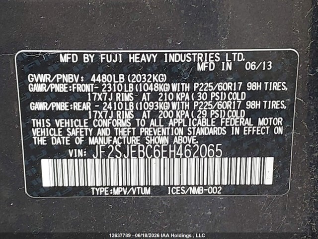 Продаж на аукціоні авто 2014 Subaru Forester 2.5i Premium, vin: JF2SJEBC6EH462065, номер лоту: 12637789