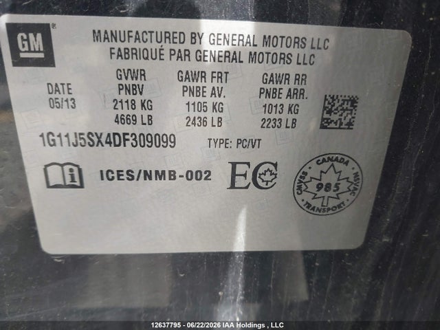 Aukcja sprzedaży 2013 Chevrolet Malibu Ltz, vin: 1G11J5SX4DF309099, numer aukcji: 12637795