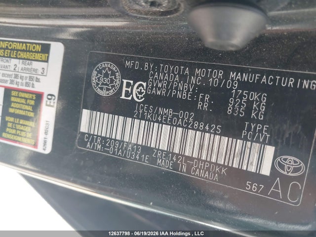 2010 Toyota Corolla Matrix მანქანა იყიდება აუქციონზე, vin: 2T1KU4EE0AC288425, აუქციონის ნომერი: 12637798
