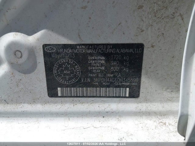 2013 Hyundai Elantra Gl მანქანა იყიდება აუქციონზე, vin: 5NPDH4AE6DH345599, აუქციონის ნომერი: 12637811